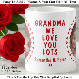 Taza De Café Grandma Grandpa Family Two Photo Hearts Mug Custom