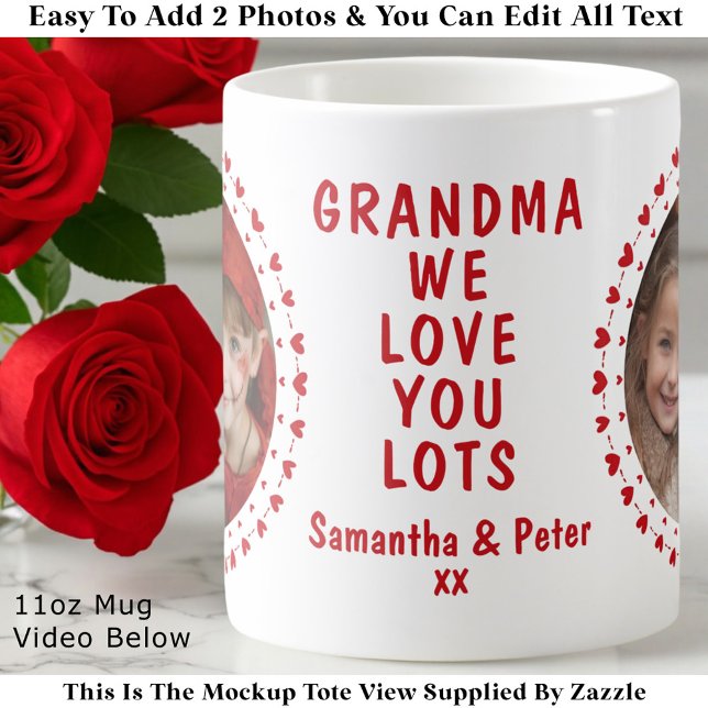 Taza De Café Grandma Grandpa Family Two Photo Hearts Mug Custom (Subido por el creador)