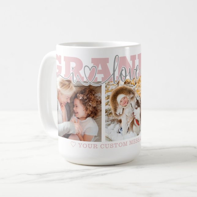 Taza De Café GRANDMA I Love You 3 Photos Pink (Anverso izquierdo)