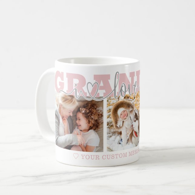 Taza De Café GRANDMA I Love You 3 Photos Pink Gray (Anverso izquierdo)