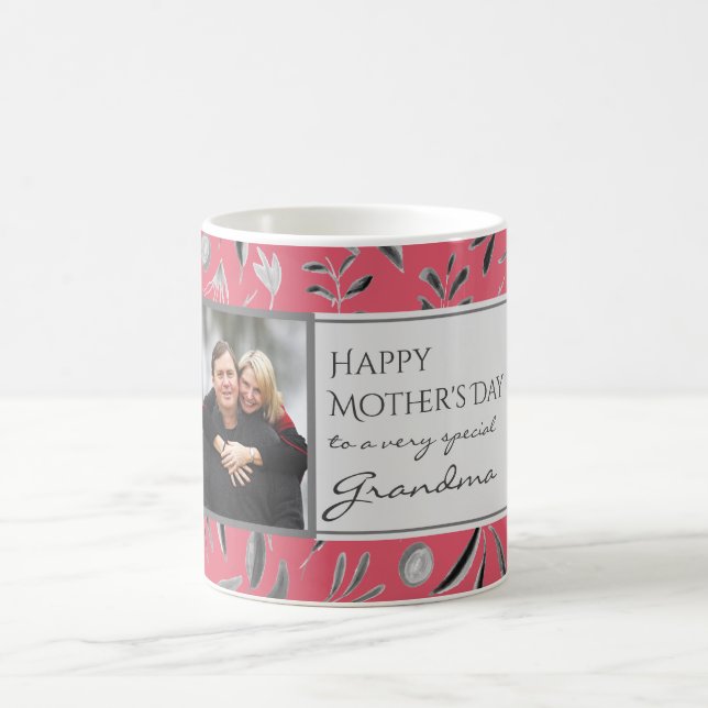 Taza De Café GRANDMA, Personalizado de flores de PINK PROFUNDO  (Centro)