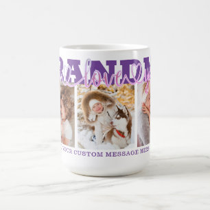 Taza De Café GRANDMA Te Amo 3 Fotos Rosa Púrpura