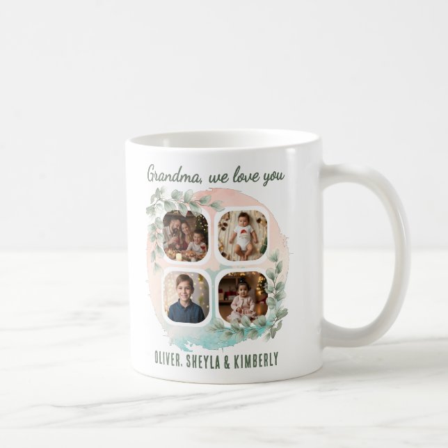 Taza De Café Grandma we love you 6 Photo Collage Eucalyptus (Derecha)