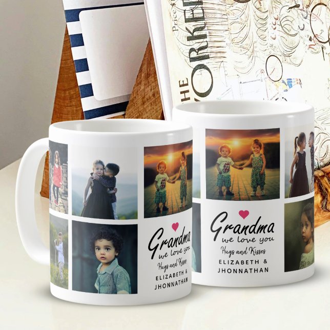Taza De Café Grandma we love you Script Grandkids Photo Collage (Subido por el creador)