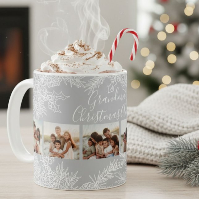 Taza De Café Grandma's Elegant Custom Christmas Photo Collage (Subido por el creador)