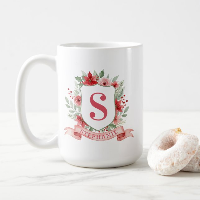 Taza De Café Grandmillennial Holiday Crest | Christmas Monogram (Con donut)