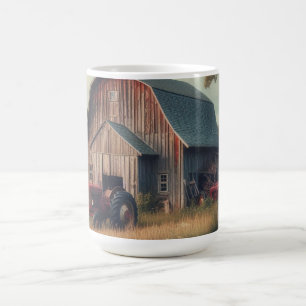 Taza De Café Granero rústico antiguo y tractores viejos
