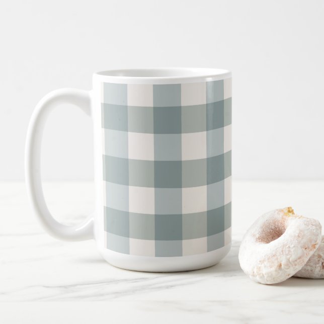 Taza De Café Granja de campo Green Plaid Gingham Simple  (Con donut)