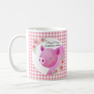 Taza De Café Granja de cerdo florido de raza rosada de Gingham