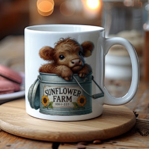 Taza De Café Granja de Girasoles de Vaca Highland Bebé