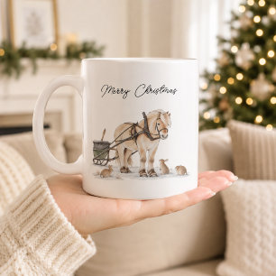 Taza De Café Granja de Navidad Caballo Animales Invierno