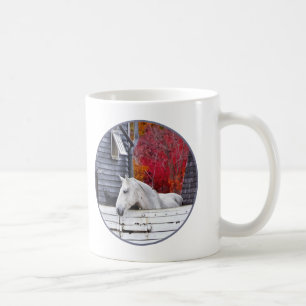 Taza De Café Granja De Otoño Con Caballo Blanco