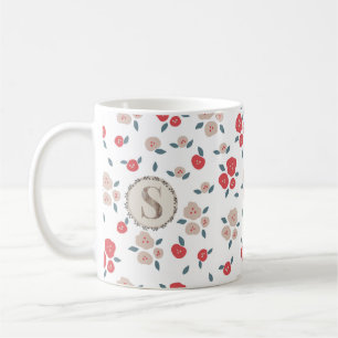 Taza De Café Granja de Tan Red Floral, Monograma Rústico del Pa
