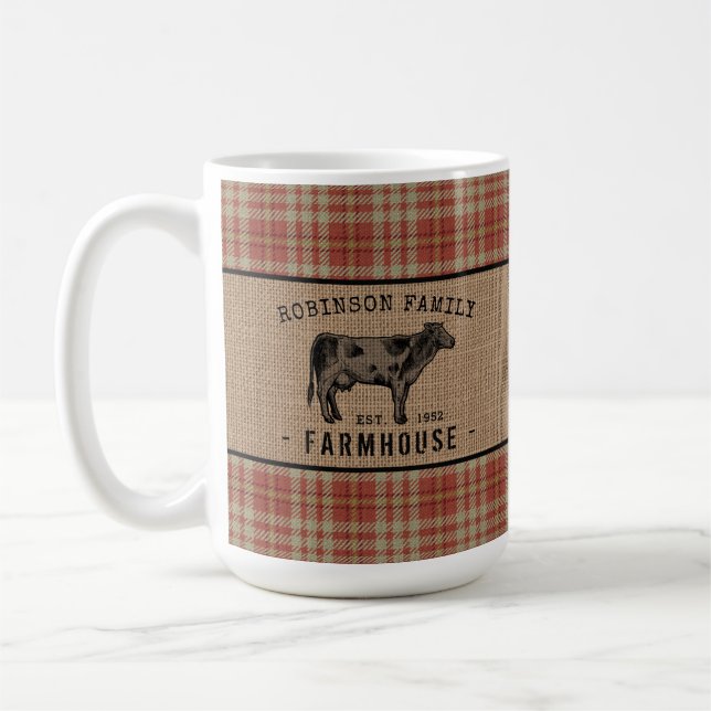 Taza De Café Granja familiar Rústica Vaca Roja Leche grande (Izquierda)