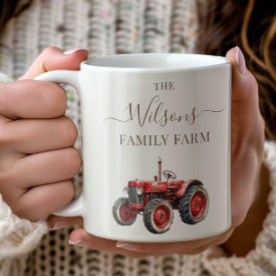 Taza De Café Granja Familiar Tractor Rojo Vintage Rústico