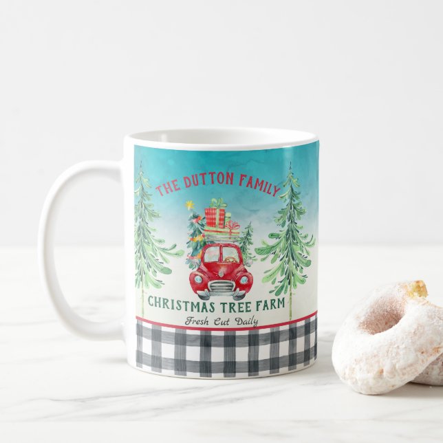 Taza De Café Granja personalizada de camiones de árbol de Navid (Con donut)
