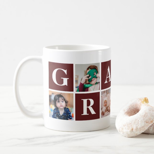 Taza De Café Granny Mugs Collage de fotos Rojo Guay (Con donut)