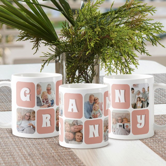 Taza De Café Granny Photo Collage Retro Text 6 Picture Template (Subido por el creador)
