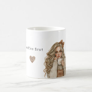 Taza De Café Grano de Café Corazón Crema Rubio Femenino