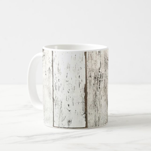 Taza De Café grano de madera blanca y beige de grano rústico (Anverso izquierdo)