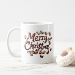 Taza De Café Granos de café y Feliz Navidad