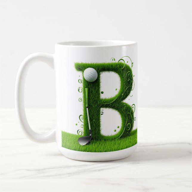 Taza De Café Grass Letter Golf Theme With Balls And Clubs (Izquierda)