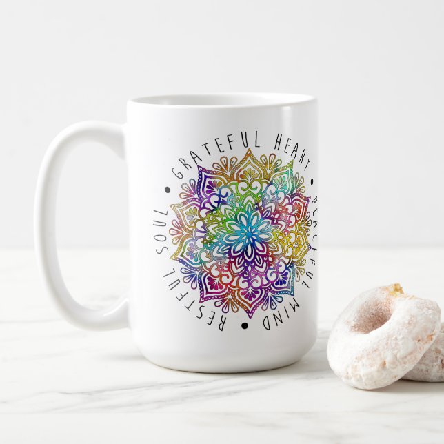 Taza De Café Grateful Heart Peaceful Mind Restful Soul (Con donut)