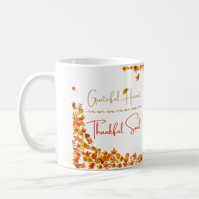 Taza De Café Grateful Heart Thankful Soul Mug – Minimal Fall  (Izquierda)