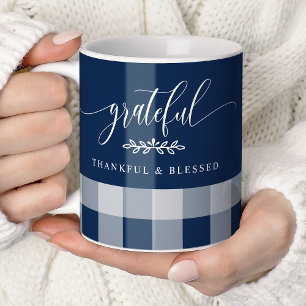 Taza De Café Gratitud Agradecida Bendecida Cuadros Navy y Blanc