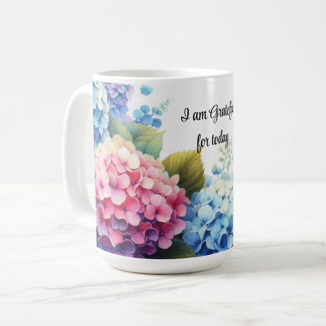 Taza De Café Gratitude Watercolor Hydrangeas Coffee Mug (Anverso izquierdo)