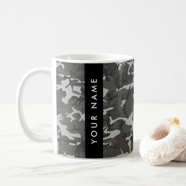 Taza De Café Gray Camouflage Pattern, Your name, Personalize (Con donut)