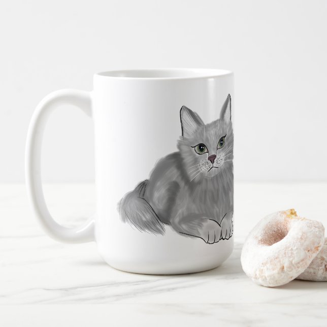 Taza De Café Gray Cat Mom (Con donut)