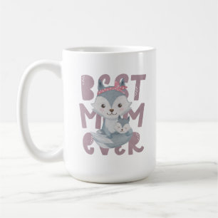 Taza De Café Gray Fox Mom y Cub - La mejor mamá de la historia