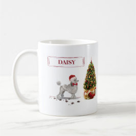 Taza De Café Gray Poodle Funny Navidades perro con árbol