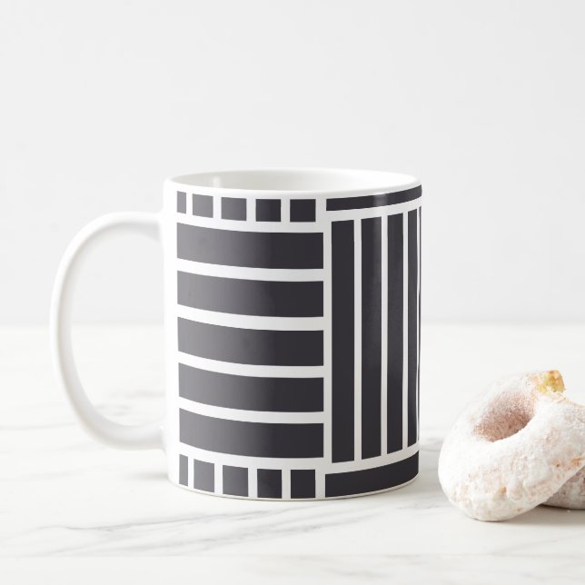 Taza De Café Gray White Horizontal Vertical Stripes (Con donut)