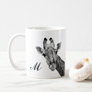 Taza De Café Grayscale Giraffe Pop Art Monograma Café Mug