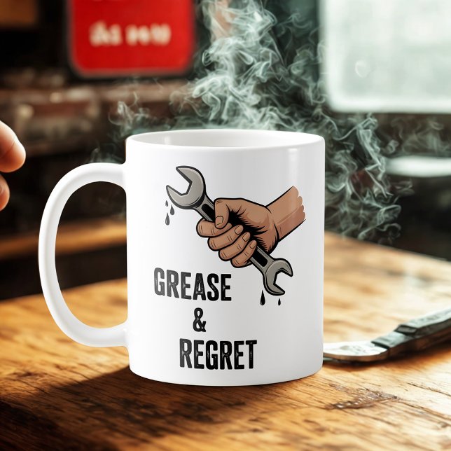 Taza De Café Grease & Regret | Technician Life Joke (Subido por el creador)