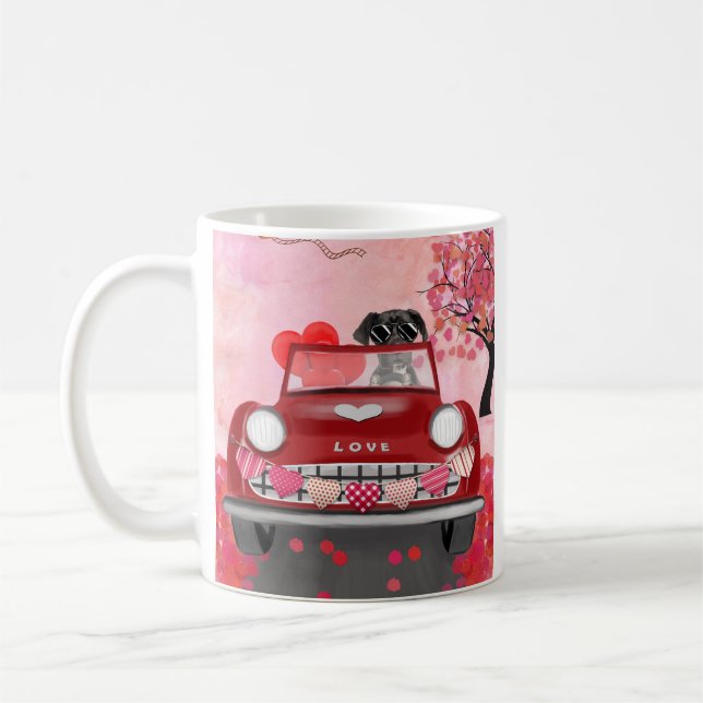 Taza De Café Great Dane Dog Car with Hearts Valentine's  (Izquierda)