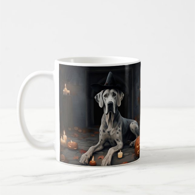 Taza De Café Great Dane Pumpkins Halloween Scary Flip (Izquierda)
