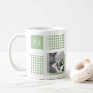 Taza De Café Green Add Your Photo Gingham Modern Monograma