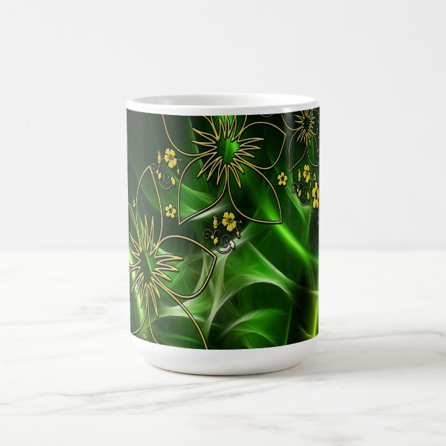 Taza De Café Green and Gold Modern Abstract Flower (Centro)
