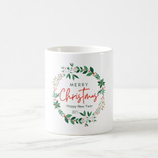 Taza De Café Green and Red Floral Illustration Christmas Mug