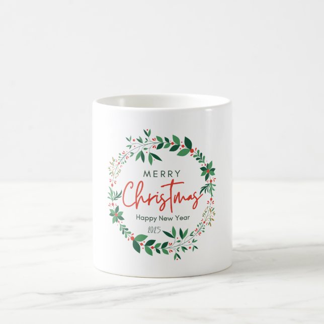 Taza De Café Green and Red Floral Illustration Christmas Mug (Centro)