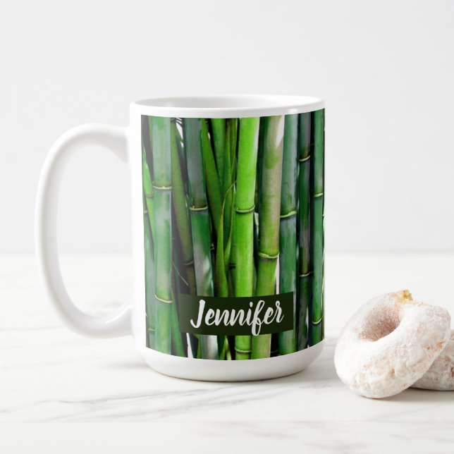 Taza De Café Green Bamboo Stalks Nature Photography (Con donut)