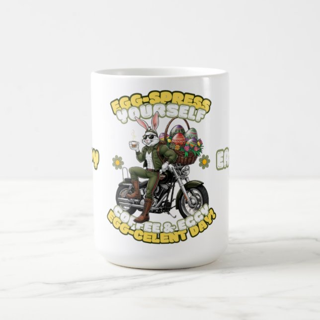 Taza De Café Green Biker Bunny Easter Coffee Mug (Centro)
