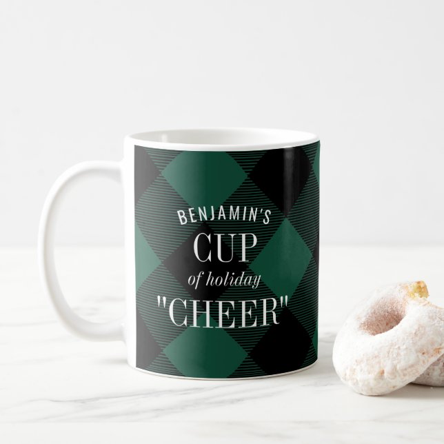 Taza De Café Green Black Buffalo Check Plaid Funny Navidades (Con donut)