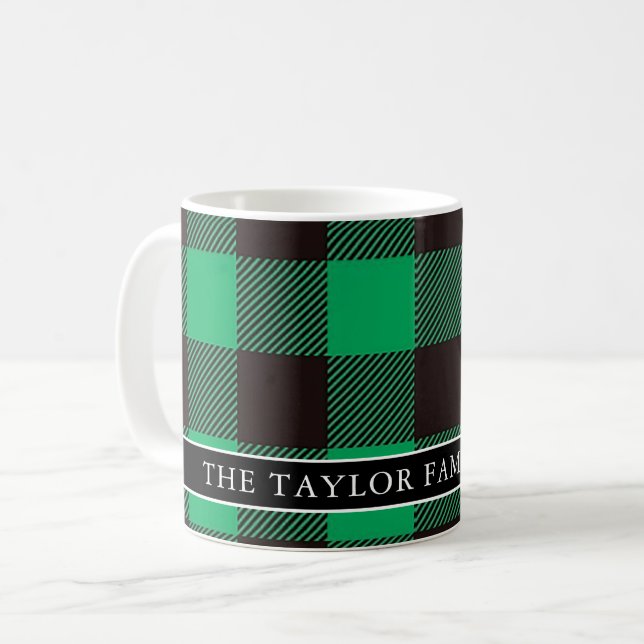 Taza De Café Green & Black Buffalo Family Name Christmas (Anverso izquierdo)