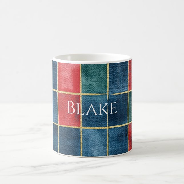 Taza De Café Green Blue Red Gold Plaid Stripes (Centro)