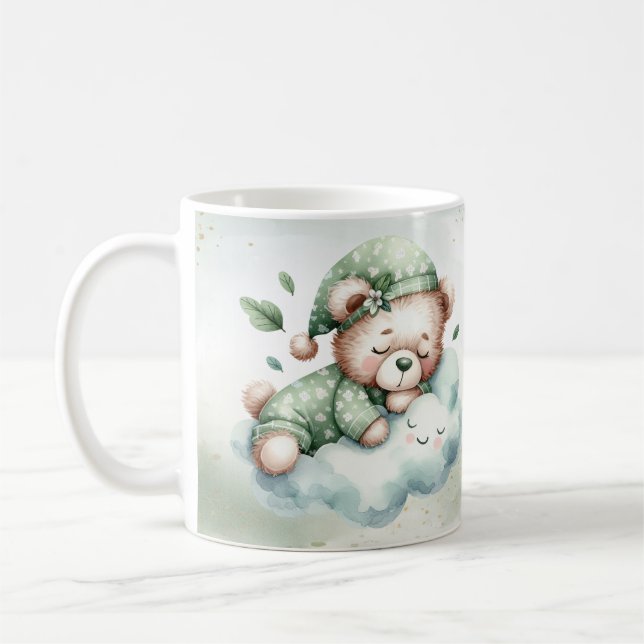 Taza De Café Green Boho Sleeping Teddy Bear Cute (Izquierda)