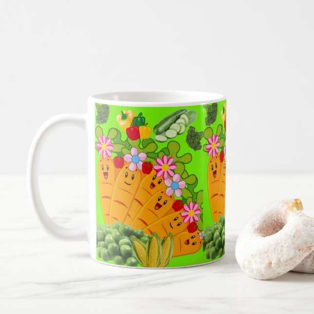 Taza De Café Green Carrots Floral Peas Mug (Con donut)
